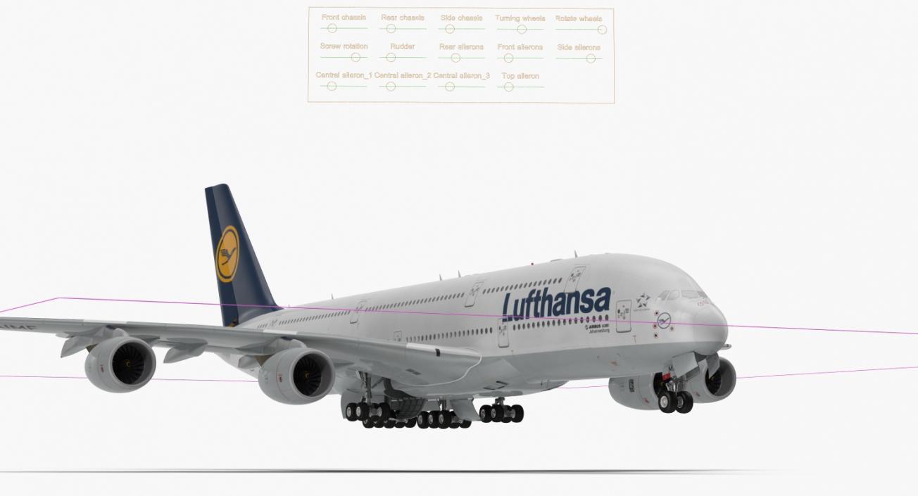 3D Airbus A380-1000 Lufthansa Rigged model