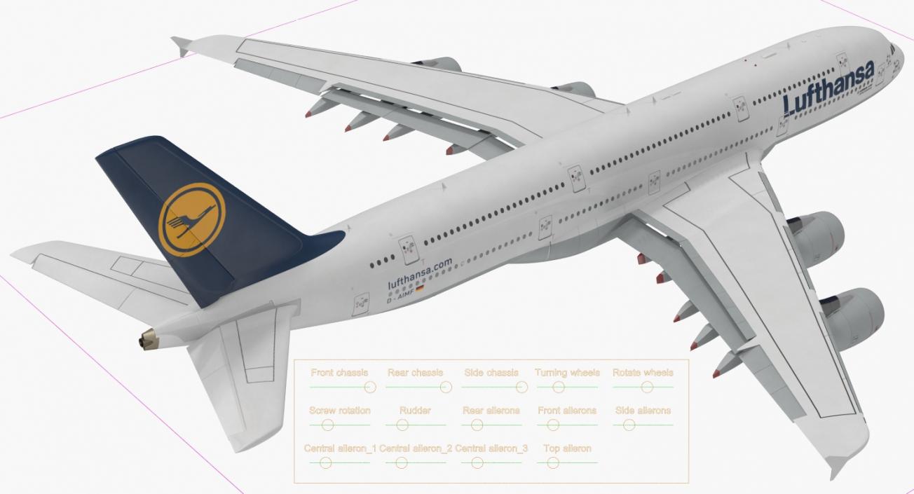 3D Airbus A380-1000 Lufthansa Rigged model