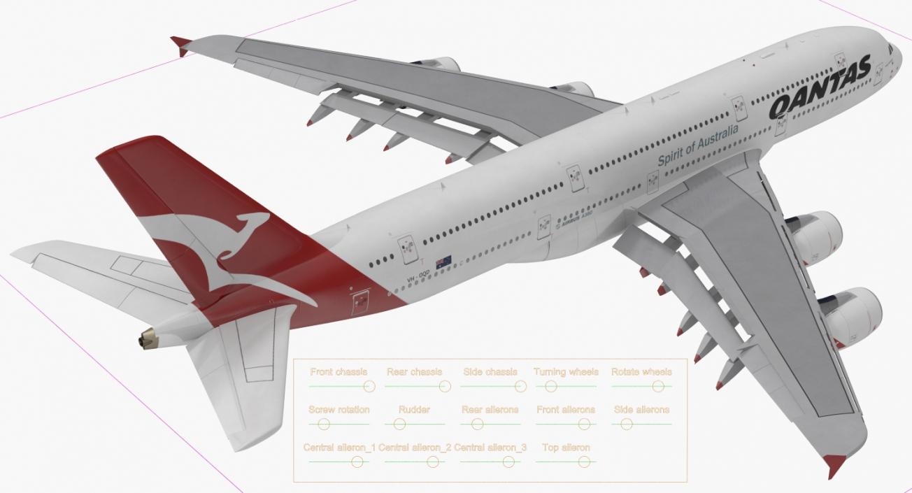 3D model Airbus A380-1000 Qantas Rigged