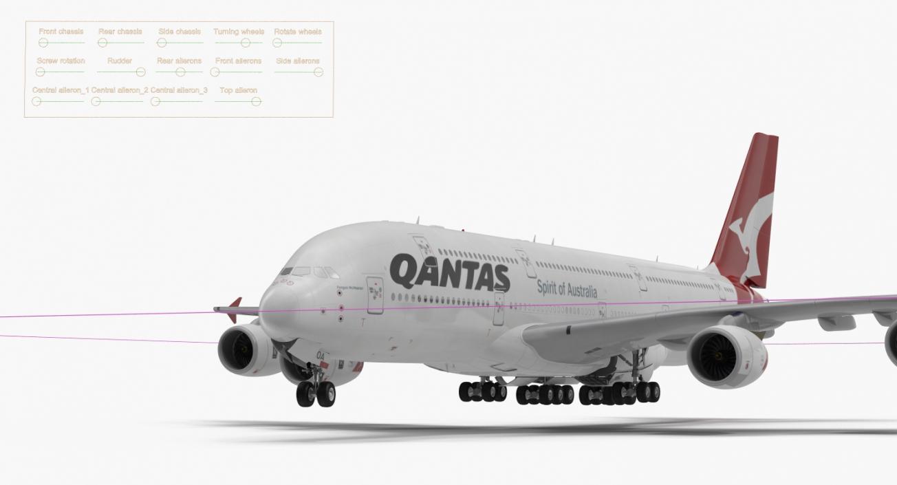 3D model Airbus A380-1000 Qantas Rigged