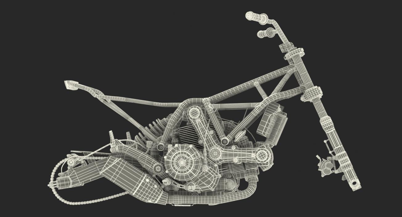 Motorcycle Engine and Frame 3D