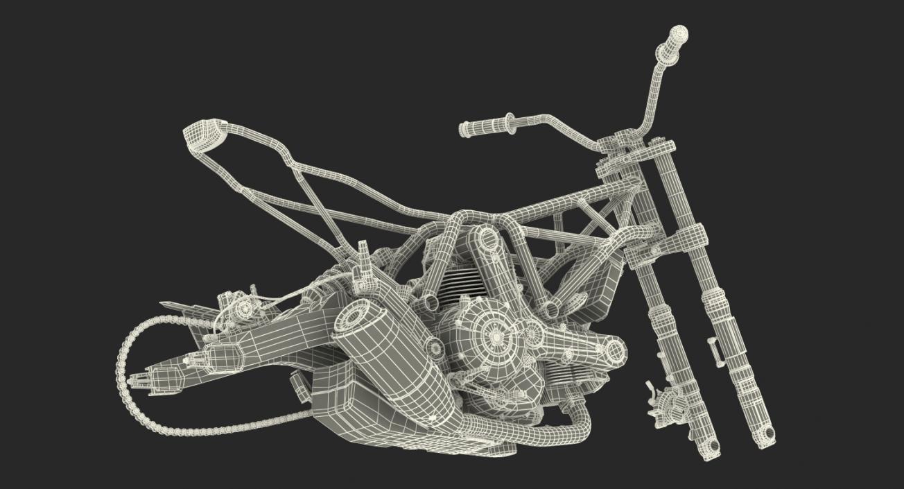 Motorcycle Engine and Frame 3D