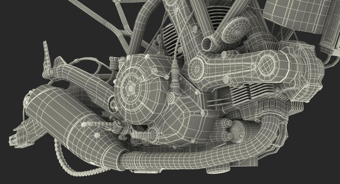 Motorcycle Engine and Frame 3D