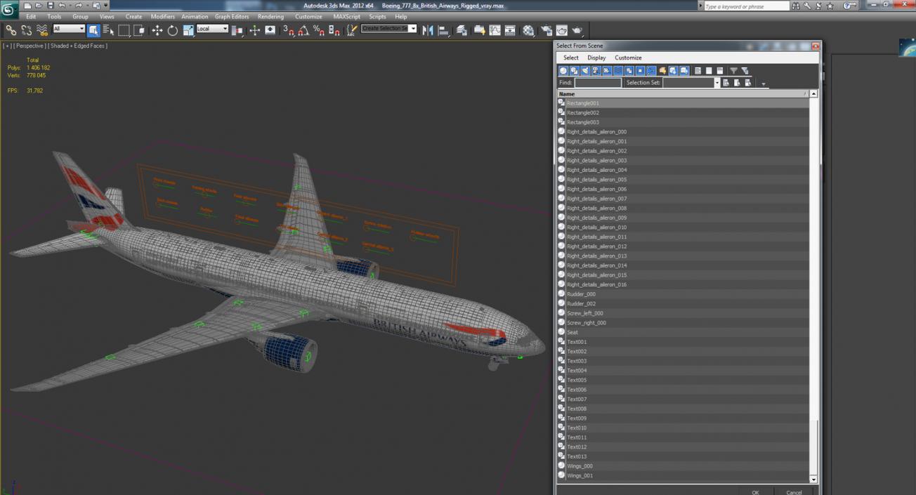 3D Boeing 777-8x British Airways Rigged