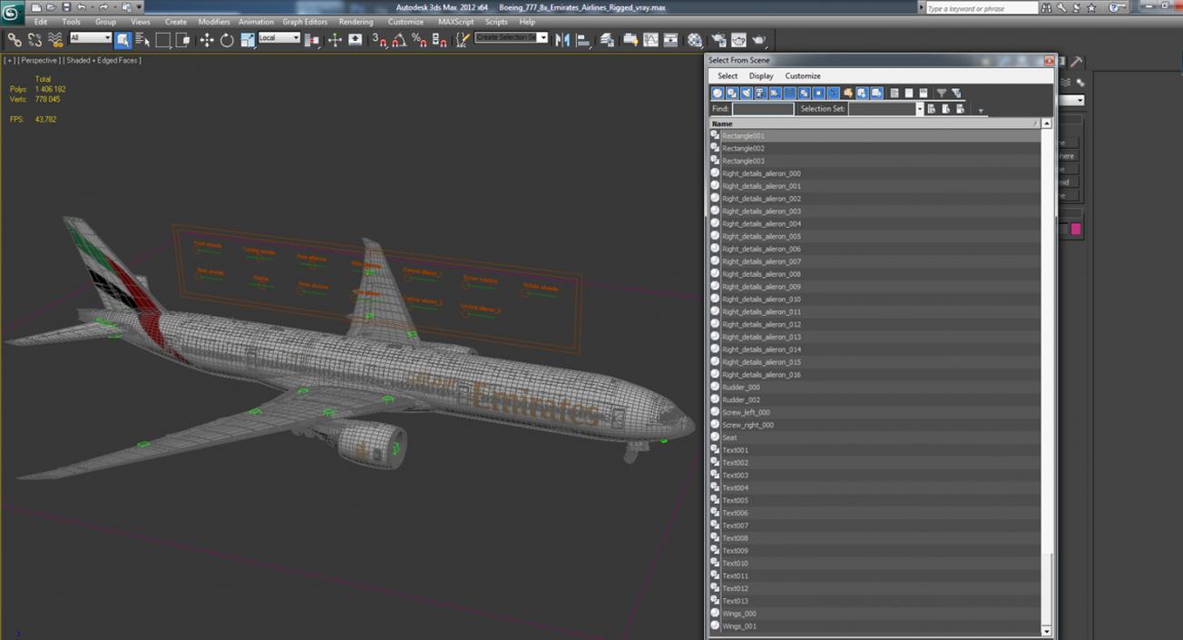 3D Boeing 777-8x Emirates Airlines Rigged model