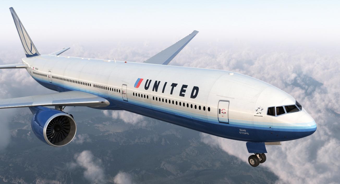 3D Boeing 777-8x United Airlines Rigged