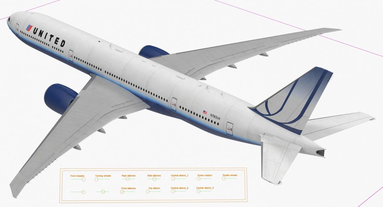 3D Boeing 777-8x United Airlines Rigged