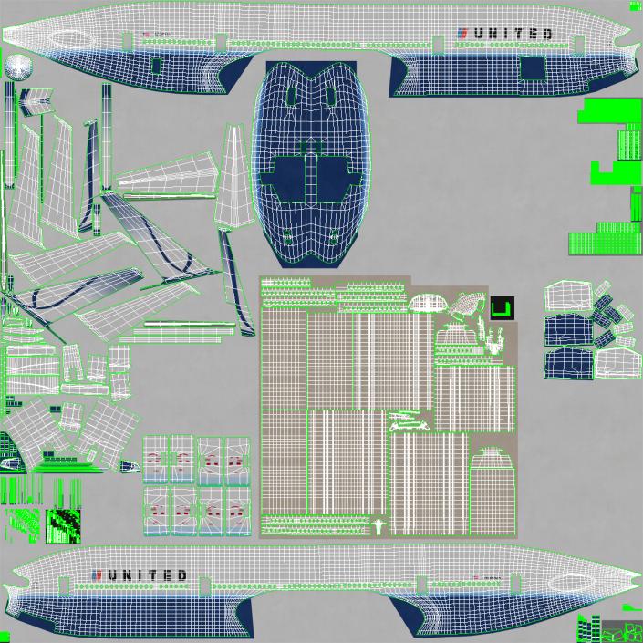 3D Boeing 777-8x United Airlines Rigged