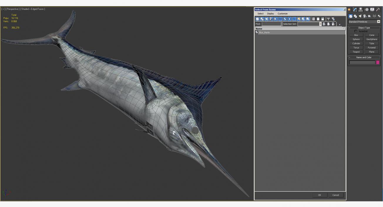 3D model Blue Marlin Lying on the Floor