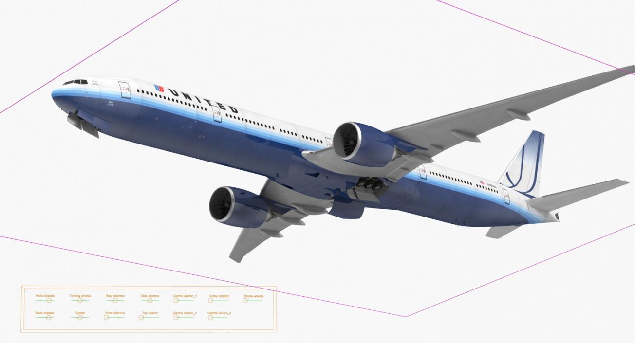 3D Boeing 777-9x United Airlines Rigged