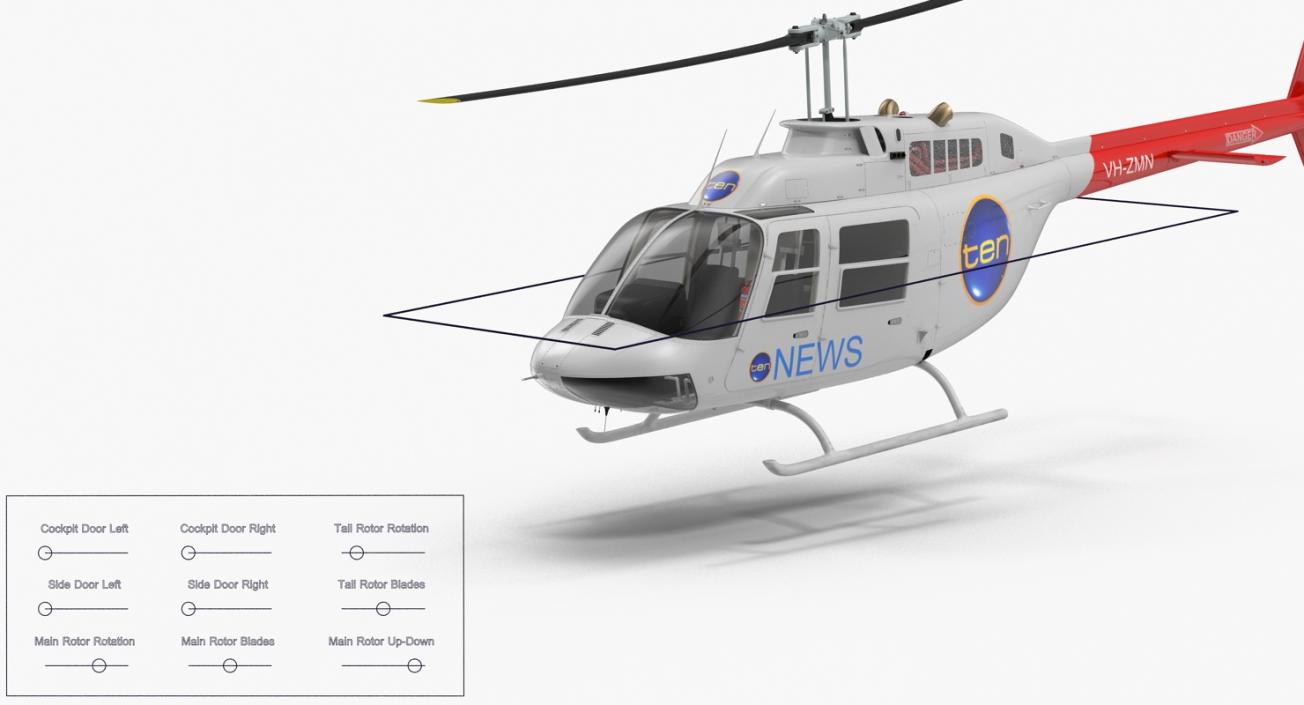 Bell 206B JetRanger III Ten News Rigged 3D model