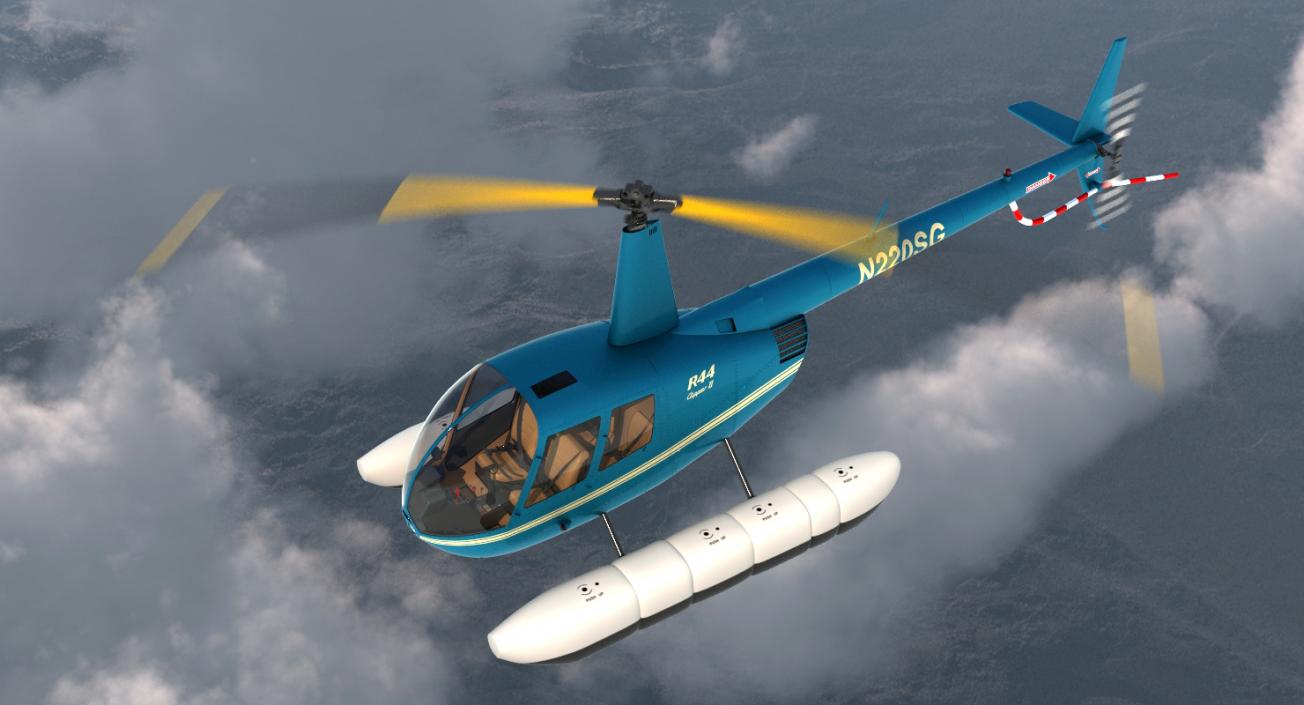 3D model Helicopter Robinson R44 With Floats