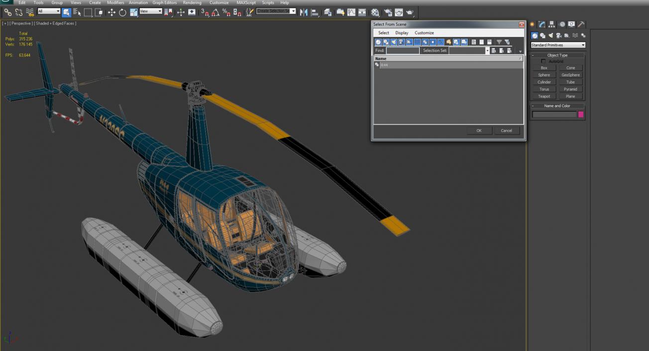 3D model Helicopter Robinson R44 With Floats