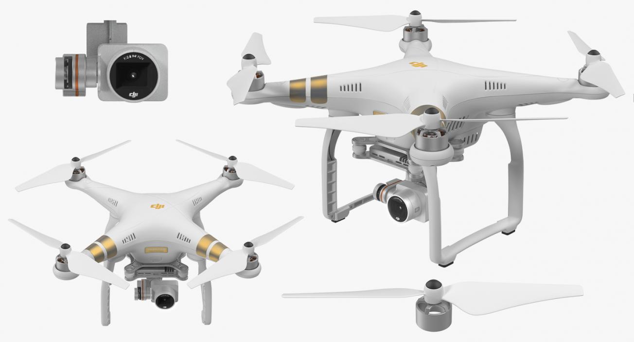 3D DJI Phantom 3 Professional Quadcopter Rigged 2