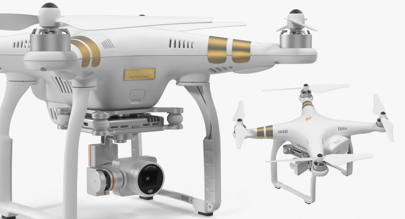 3D DJI Phantom 3 Professional Quadcopter Rigged 2