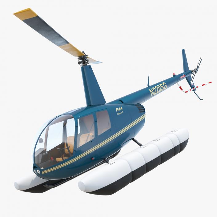 Helicopter Robinson R44 With Floats Rigged 3D