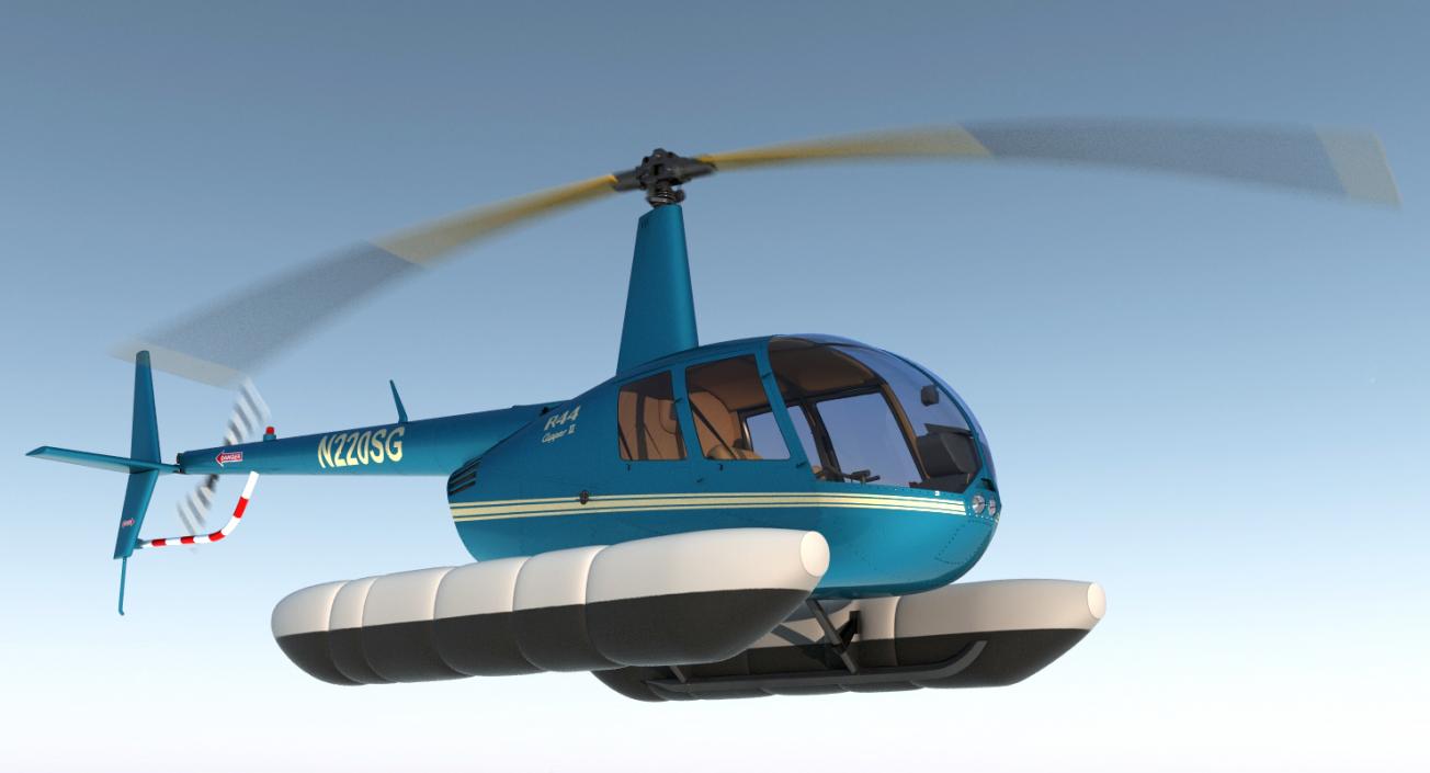 Helicopter Robinson R44 With Floats Rigged 3D