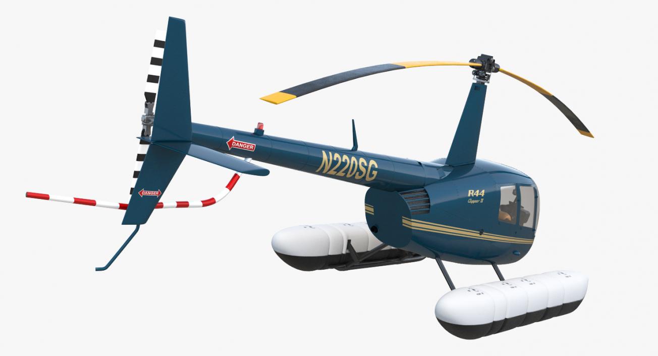 Helicopter Robinson R44 With Floats Rigged 3D