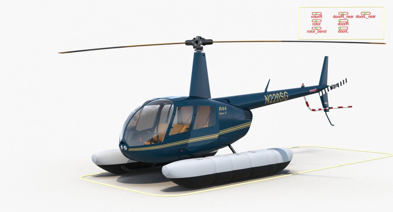 Helicopter Robinson R44 With Floats Rigged 3D