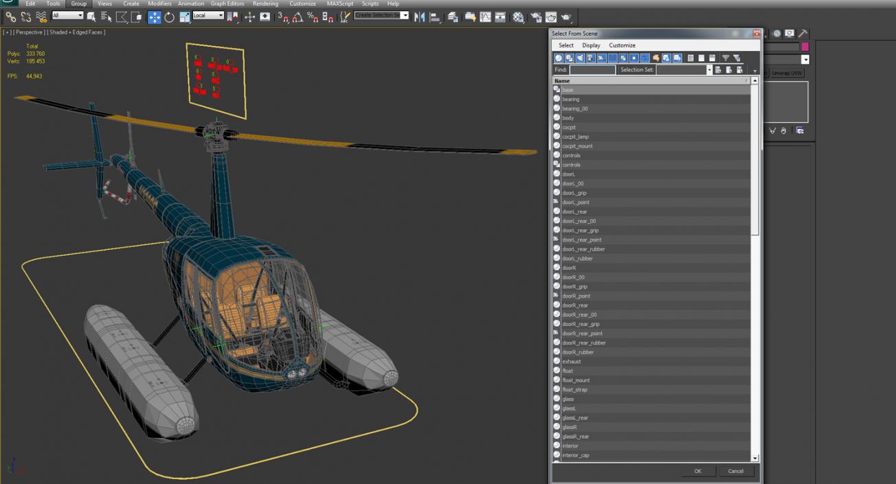 Helicopter Robinson R44 With Floats Rigged 3D