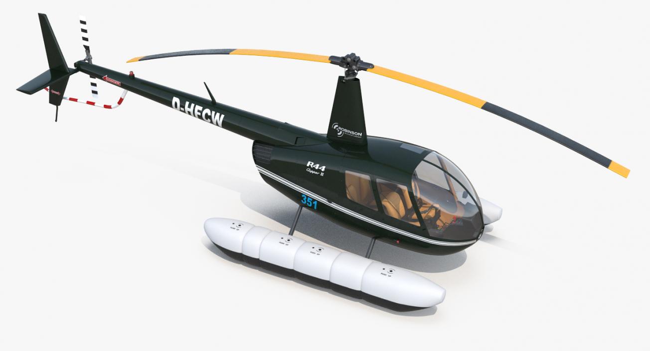 Helicopter Robinson R44 With Floats Rigged 2 3D model