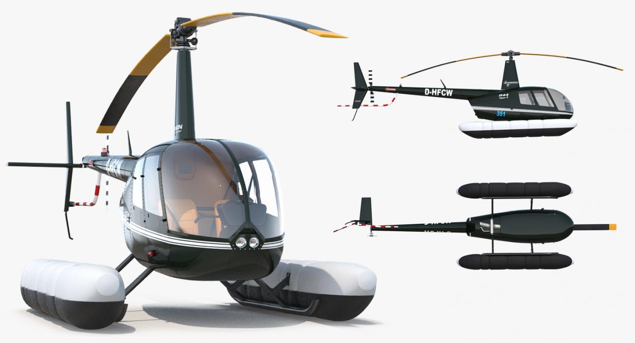 Helicopter Robinson R44 With Floats Rigged 2 3D model