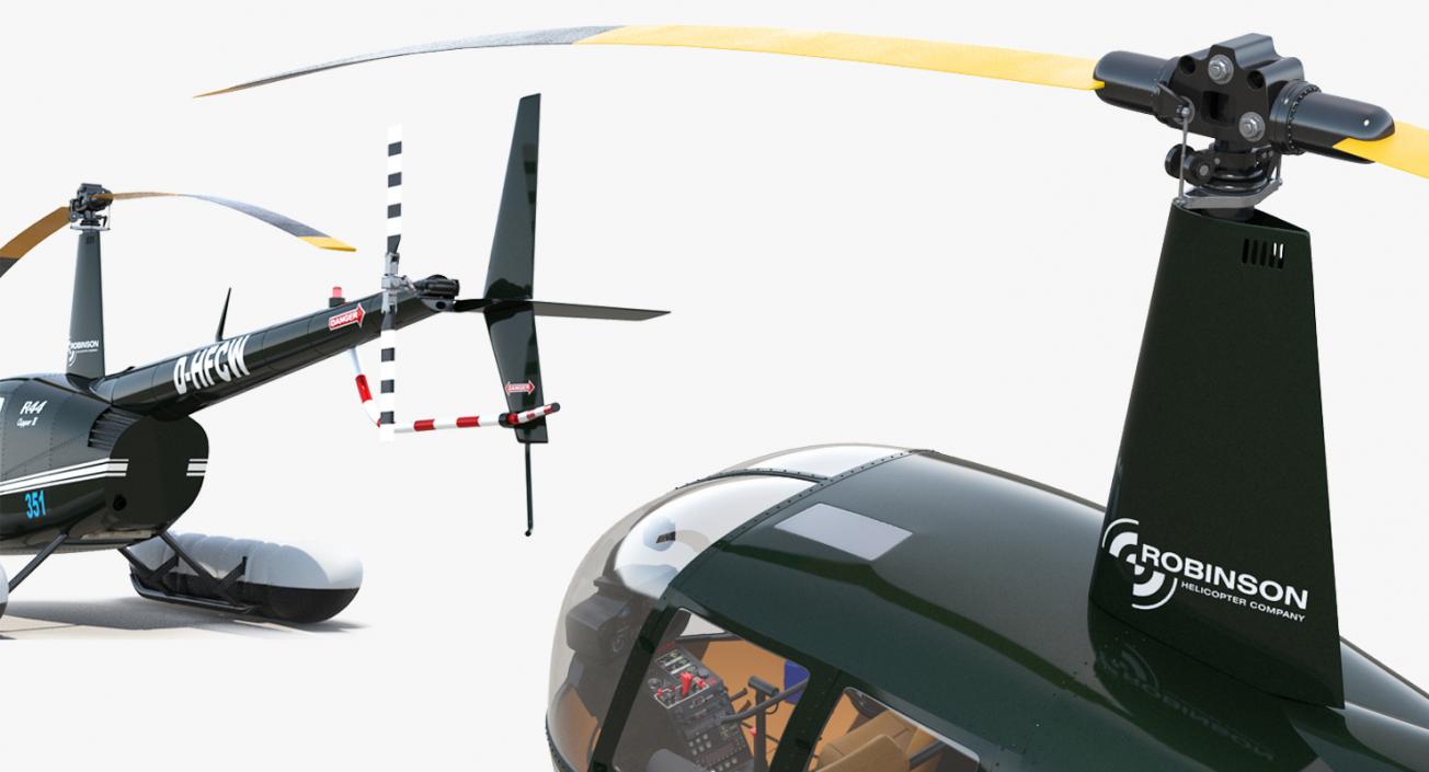 Helicopter Robinson R44 With Floats Rigged 2 3D model