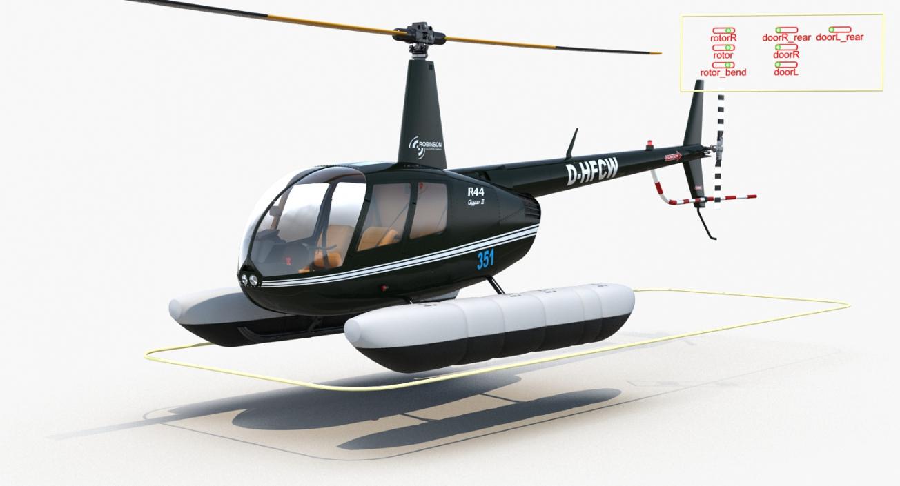 Helicopter Robinson R44 With Floats Rigged 2 3D model