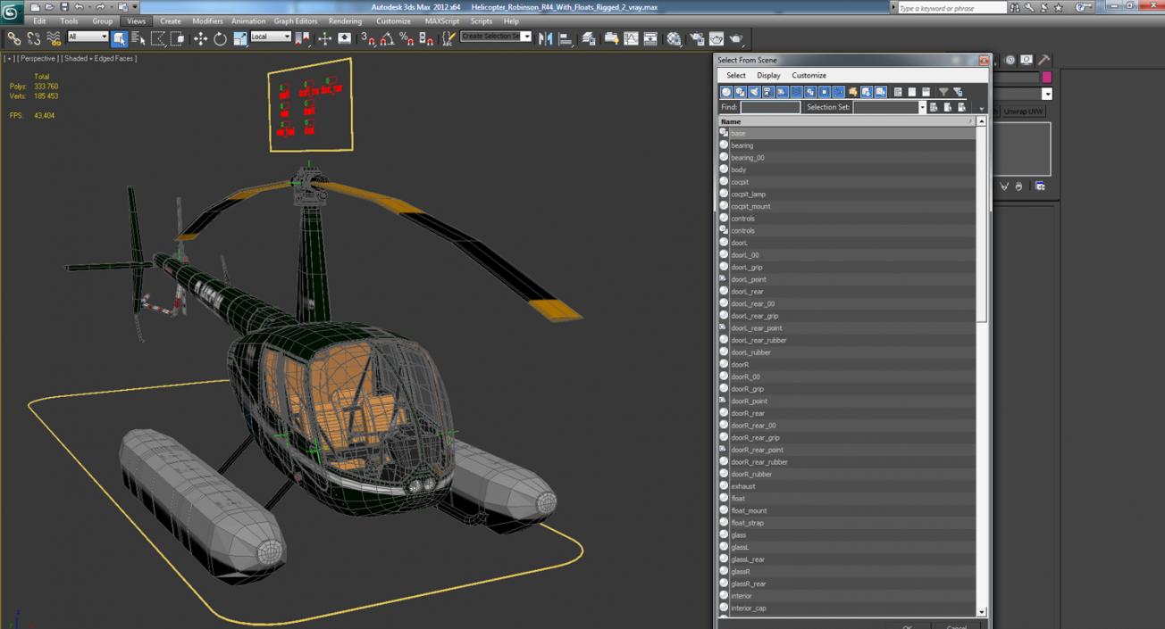 Helicopter Robinson R44 With Floats Rigged 2 3D model