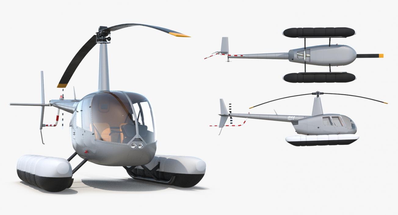 Helicopter Robinson R44 With Floats Rigged 3 3D model