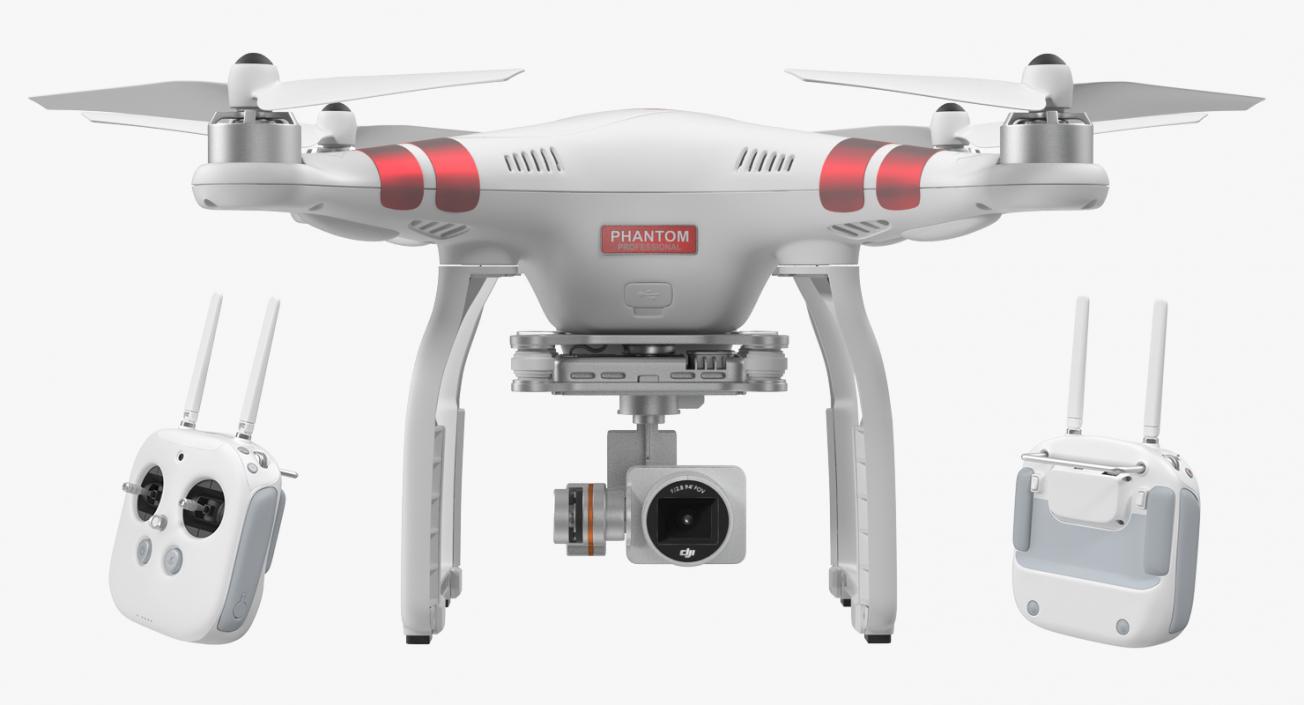 3D model DJI Phantom 3 Professional Quadcopter Set Red