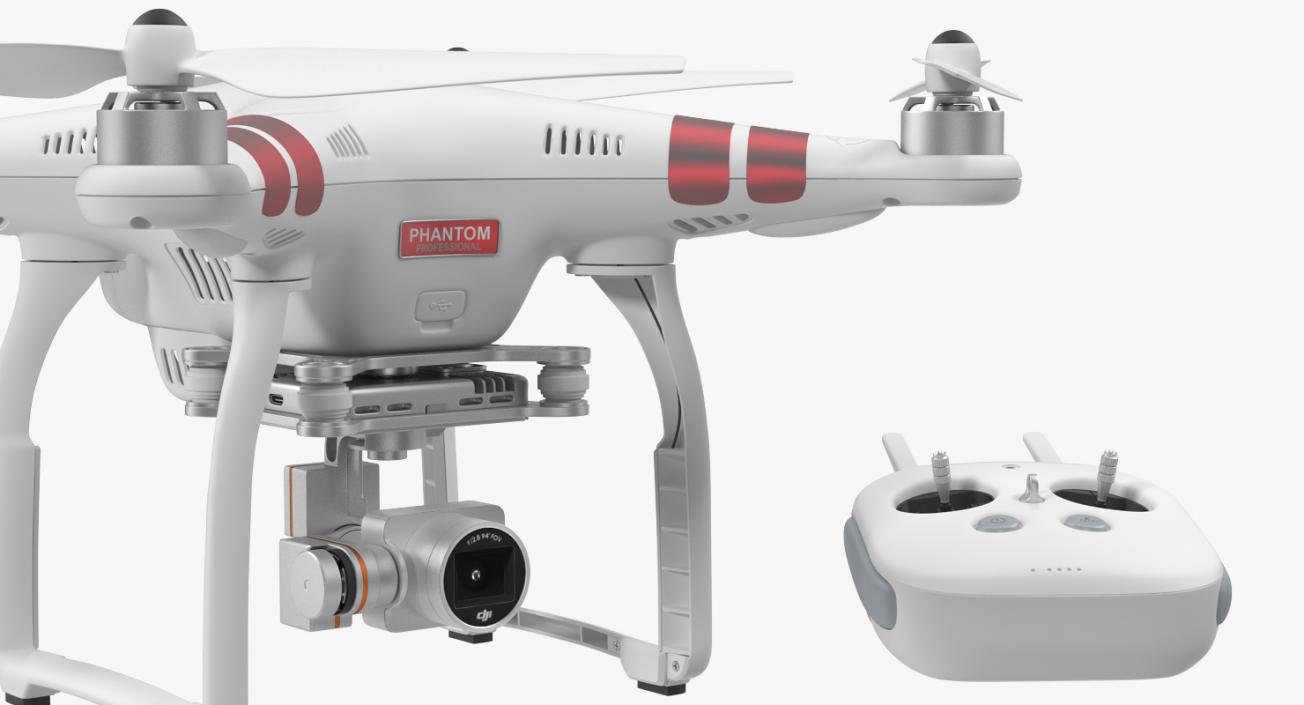 3D model DJI Phantom 3 Professional Quadcopter Set Red