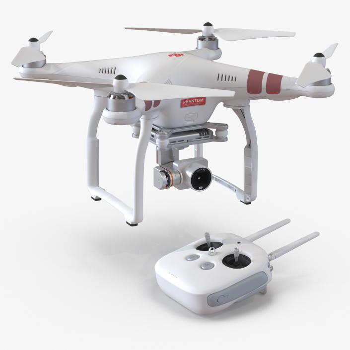 3D DJI Phantom 3 Professional Quadcopter Rigged Red model