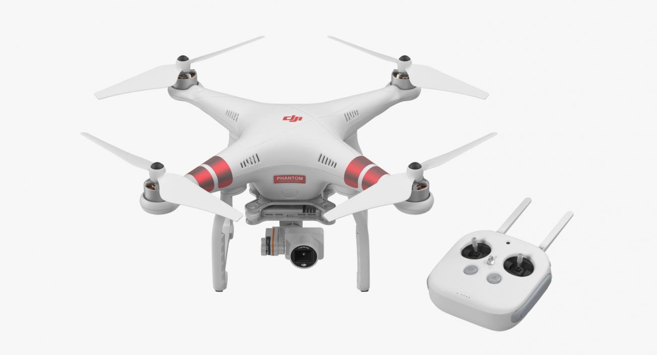 3D DJI Phantom 3 Professional Quadcopter Rigged Red model