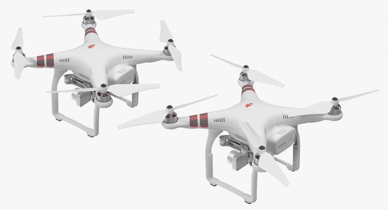 3D DJI Phantom 3 Professional Quadcopter Rigged Red model