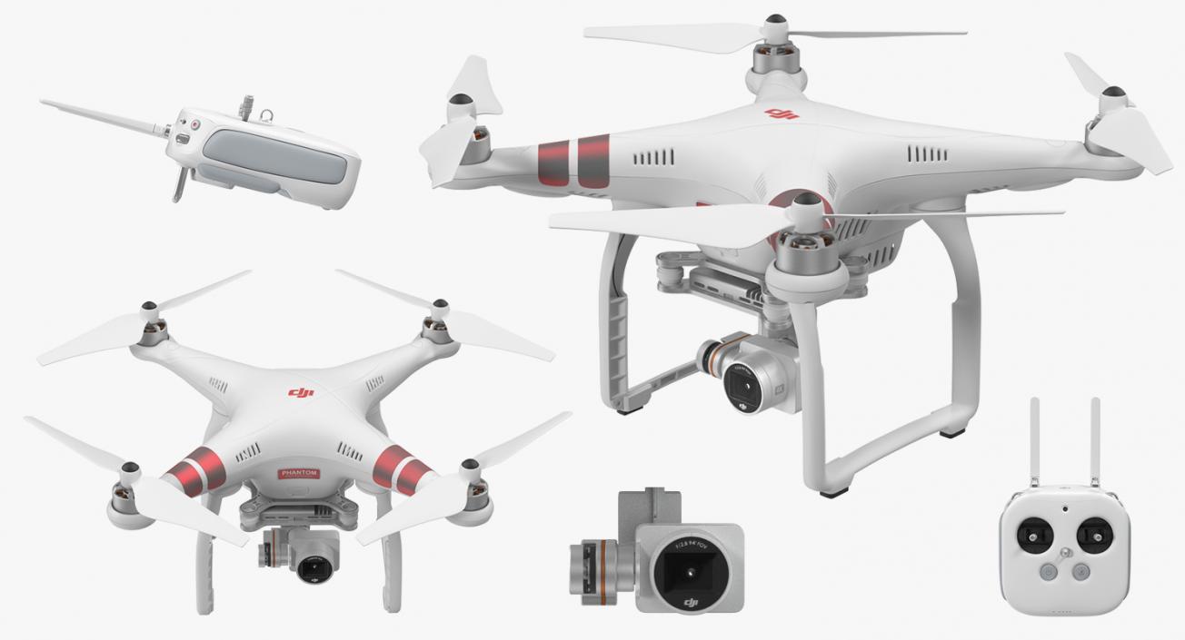 3D DJI Phantom 3 Professional Quadcopter Rigged Red model