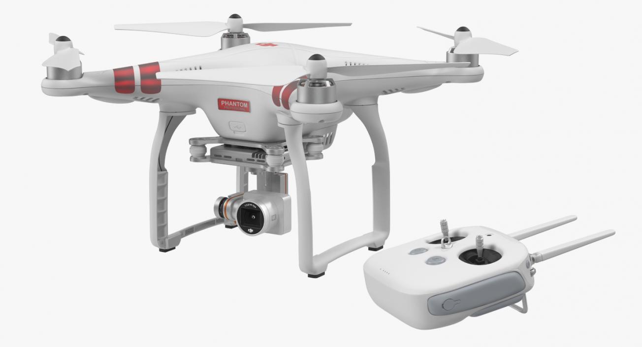 3D DJI Phantom 3 Professional Quadcopter Rigged Red model