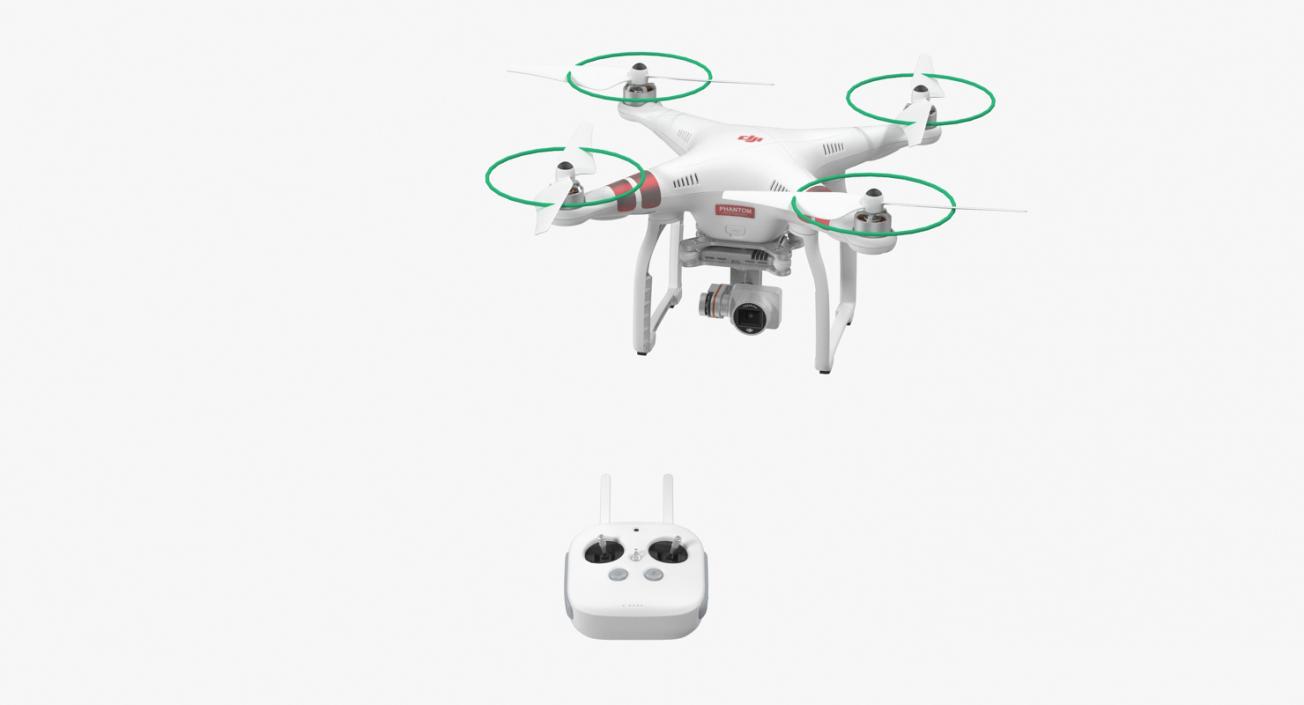 3D DJI Phantom 3 Professional Quadcopter Rigged Red model