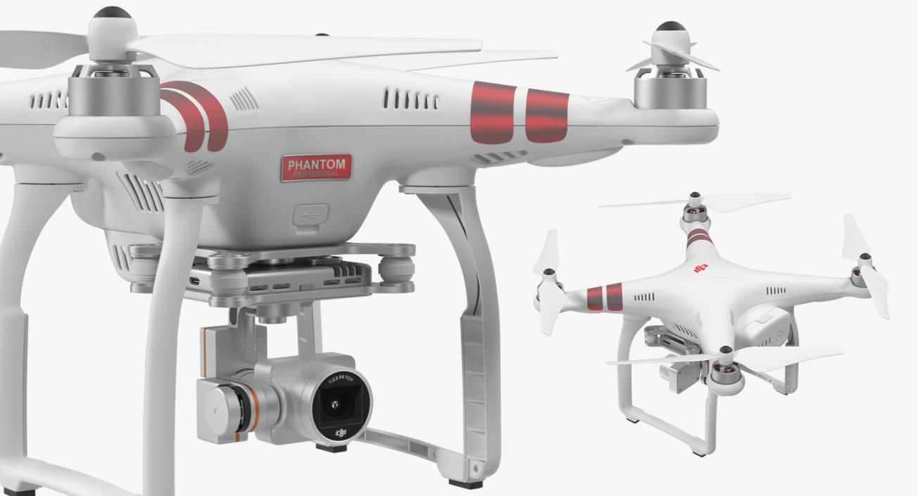 3D model DJI Phantom 3 Professional Quadcopter Rigged Red 2