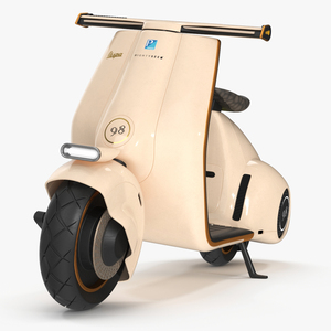 3D model Modern Beige Electric Scooter Vespa 98 Parked Lights On