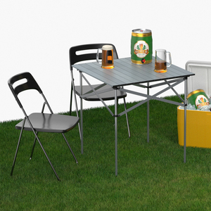 Outdoor Picnic Set with Folding Table Chairs and Cooler with Fur 3D model