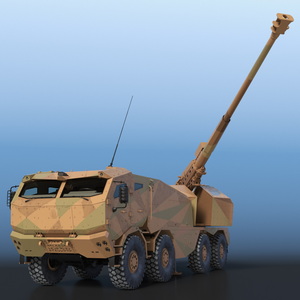 3D Wheeled Armored Howitzer in Desert Camouflage Rigged for Cinema 4D