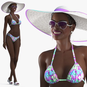 3D Dark Skinned Bikini Girl Rigged