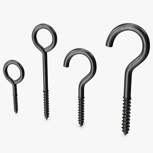 3D Assorted Metal Screw Hooks Set Black