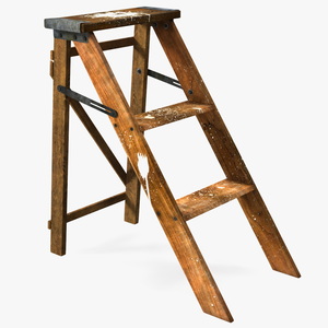 3D Old Wooden Stepladder