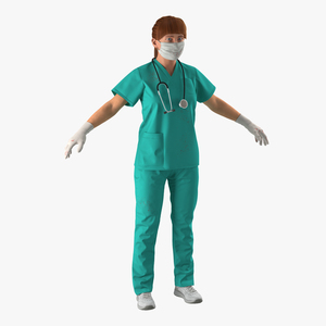 3D model Female Caucasian Surgeon with Blood