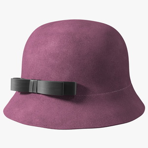 3D model Vintage Style Womens Woolen Burgundy Hat with Black Bow