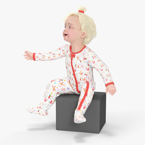 Baby Girl Wearing Full Bodysuit Sitting 3D model