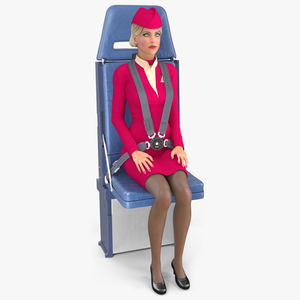 Stewardess Seated in Aircraft Crew Seat 3D model