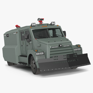 3D Armored Water Cannon Truck Green Simple Interior model